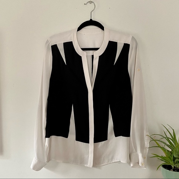 Vintage Bodice Pattern B&W Button Up Shirt - Picture 1 of 3